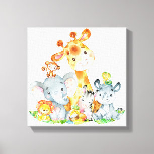 Roze Waterverf Cute Safari Oerwouden Canvas Afdruk