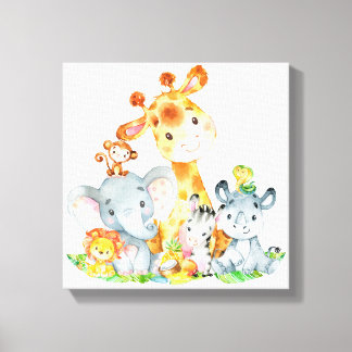 Roze Waterverf Cute Safari Oerwouden Canvas Afdruk