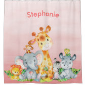 Roze Waterverf Cute Safari Oerwouden Douchegordijn (Voorkant)