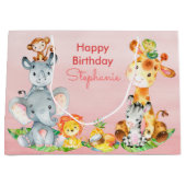 Roze Waterverf Cute Safari Oerwouden Groot Cadeauzakje (Voorkant)