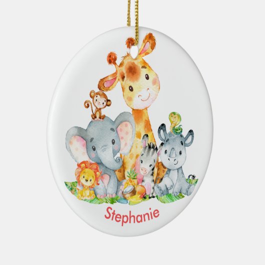 Roze Waterverf Cute Safari Oerwouden Keramisch Ornament (Rechts)