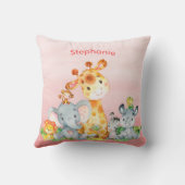 Roze Waterverf Cute Safari Oerwouden Kussen (Achterkant)