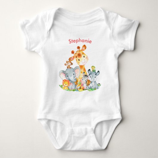 Roze Waterverf Cute Safari Oerwouden Romper (Voorkant)