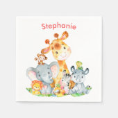 Roze Waterverf Cute Safari Oerwouden Servet (Voorkant)