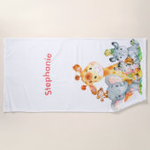 Roze Waterverf Cute Safari Oerwouden Strandlaken (Voorkant)