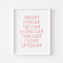 Roze waterverf dagen van week educatief poster