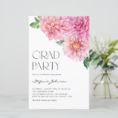 Roze Waterverf Dahlia Afstuderen Invitation (Staand voorkant)