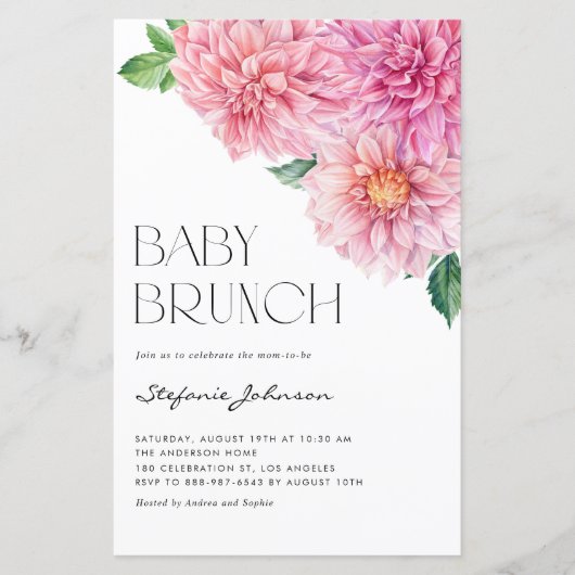 Roze Waterverf Dahlia Baby shower Invitation (Voorkant)