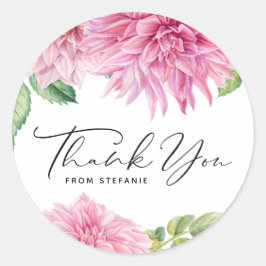 Roze Waterverf Dahlia Bloemige Verjaardag Bedankt Ronde Sticker