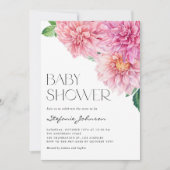 Roze Waterverf Dahlia Floral Baby shower Kaart (Voorkant)