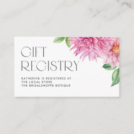 Roze Waterverf Dahlia Floral Baby shower Registry Informatiekaartje