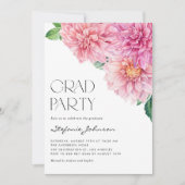 Roze Waterverf Dahlia Floral Graduation Party Kaart (Voorkant)