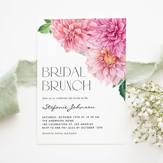Roze Waterverf Dahlia Flower Spring Bridal Brunch Kaart