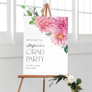 Roze Waterverf Dahlia Graduation Party Welkom Poster