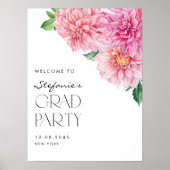 Roze Waterverf Dahlia Graduation Party Welkom Poster (Voorkant)
