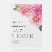 Roze Waterverf Dahlia Spring Baby shower Welkom Acryl Bord (Voorkant)