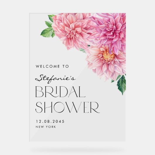 Roze Waterverf Dahlia Vrijgezellenfeest Welkom Acryl Bord (Voorkant)