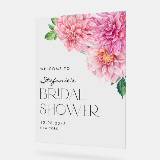 Roze Waterverf Dahlia Vrijgezellenfeest Welkom Acryl Bord (Hoek)