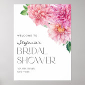 Roze Waterverf Dahlia Vrijgezellenfeest Welkom Poster (Voorkant)