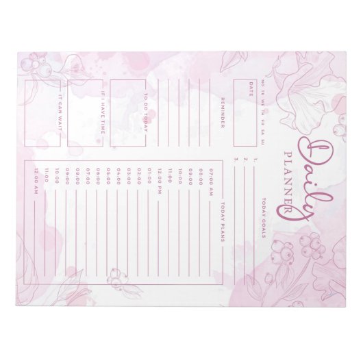 Roze Waterverf Daily Planner Notitieblok (Voorkant)