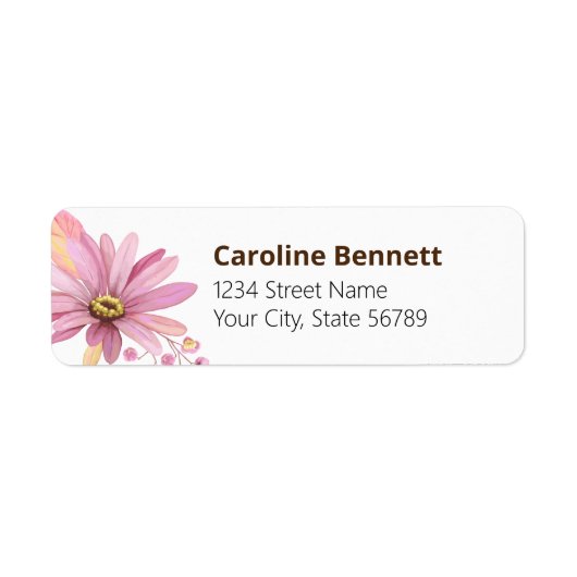 Roze Waterverf Daisy Retouradreslabel Etiket (Voorkant)