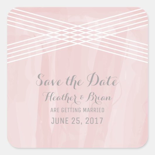 Roze Waterverf Deco sparen de Datum Vierkante Sticker (Voorkant)
