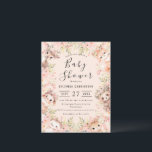 Roze Waterverf Dieren Budget Baby shower Briefkaart<br><div class="desc">Zoete bosdieren omgeven door waterverf roze bloemetjes budget briefkaart. Roze coördinerende achtergrond. Pastel kleuren van roze en groen creëer een zacht lijst. Zo lief als maar kan zijn. Een perfecte uitnodiging voor een perfect evenement. 100% klanttevredenheid bij Zazzle elke dag.</div>