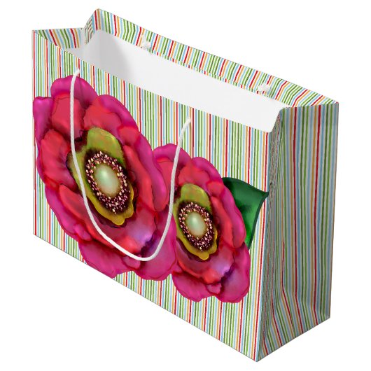 Roze Waterverf Digitale geverfde bloemen Gift Bag Groot Cadeauzakje (Voorkant Gekanteld)