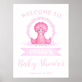 Roze Waterverf Dinosaur Baby shower Welkomstteken Poster