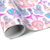 Roze Waterverf Dinosaur Birthday Baby shower Cadeaupapier (Rol Hoek)