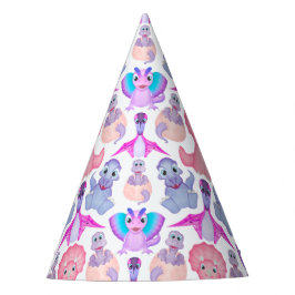 Roze Waterverf Dinosaur Birthday Baby shower Feesthoedjes