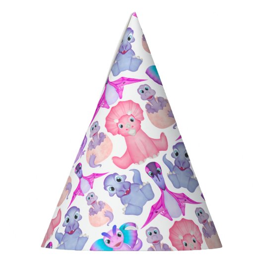 Roze Waterverf Dinosaur Birthday Baby shower Feesthoedjes (Links)