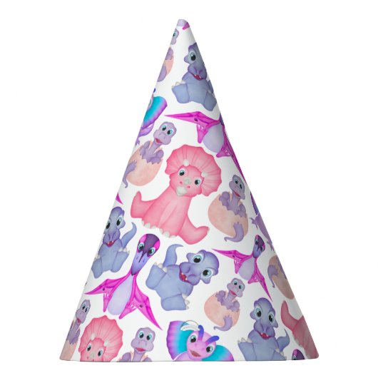 Roze Waterverf Dinosaur Birthday Baby shower Feesthoedjes (Rechts)