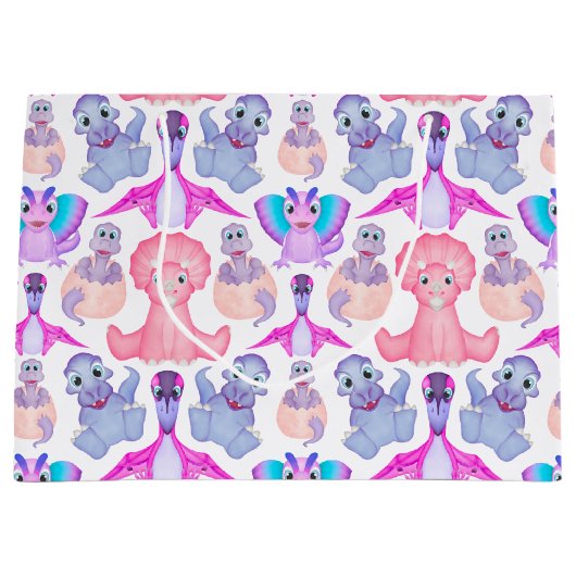 Roze Waterverf Dinosaur Birthday Baby shower Groot Cadeauzakje (Voorkant)