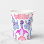Roze Waterverf Dinosaur Birthday Baby shower Papieren Bekers (Achterkant)