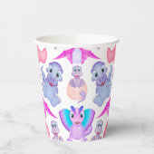 Roze Waterverf Dinosaur Birthday Baby shower Papieren Bekers (Links)