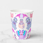 Roze Waterverf Dinosaur Birthday Baby shower Papieren Bekers (Rechts)