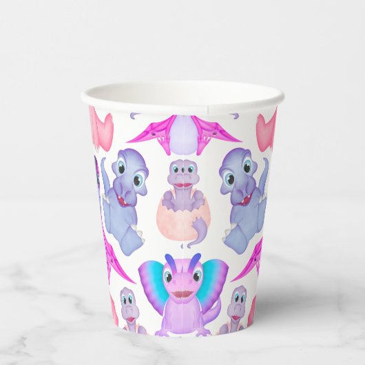 Roze Waterverf Dinosaur Birthday Baby shower Papieren Bekers (Rechts)