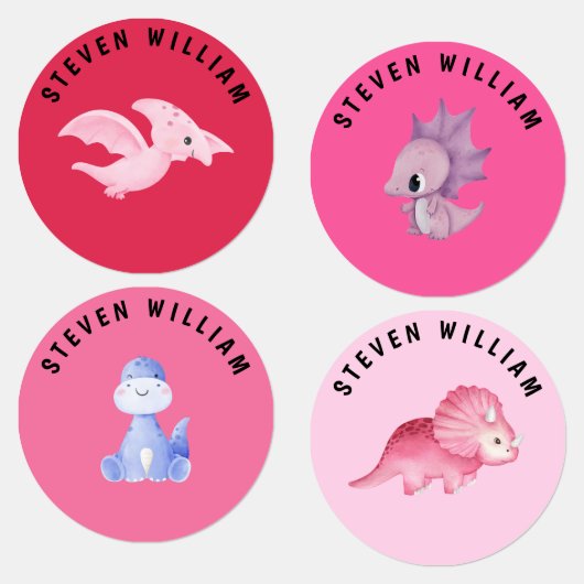Roze waterverf Dinosaurussen Gepersonaliseerde kin Labels (Groep)