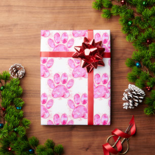 Roze Waterverf Dog Paw Print Cadeaupapier