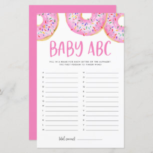 Roze Waterverf Donuts Baby ABC Baby shower Game