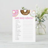 Roze Waterverf Donuts Baby shower Word Scramble Informatiekaartje (Staand voorkant)