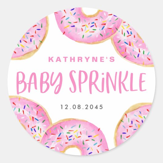 Roze Waterverf Donuts Baby Sprinkle Bedankt Ronde Sticker (Voorkant)
