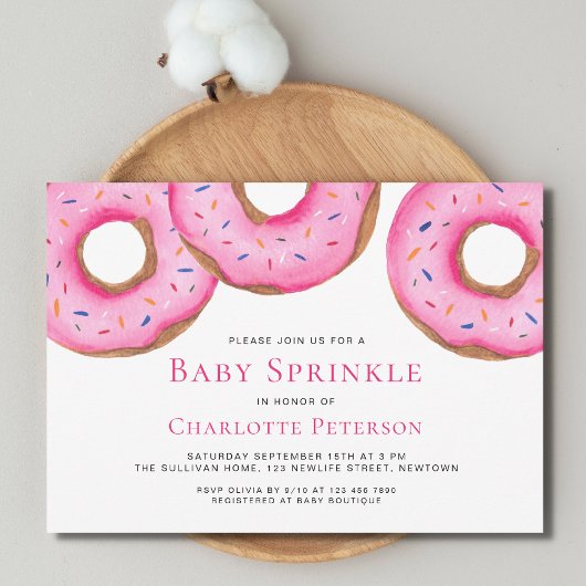 Roze Waterverf Donuts Meisje Baby Sprinkle Shower Kaart