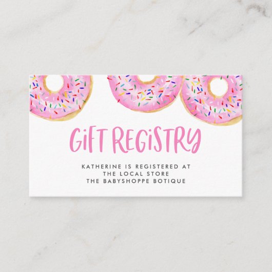 Roze Waterverf Donuts Sprinkles Gift Registry Informatiekaartje (Voorkant)
