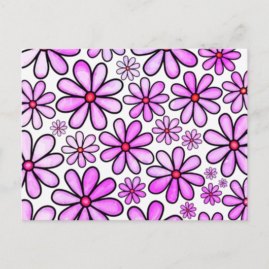 Roze Waterverf Doodle Daisy Flower Pattern Briefkaart (Voorkant)