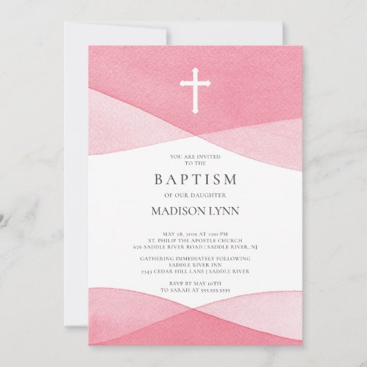 Roze Waterverf doop Kaart (Voorkant)