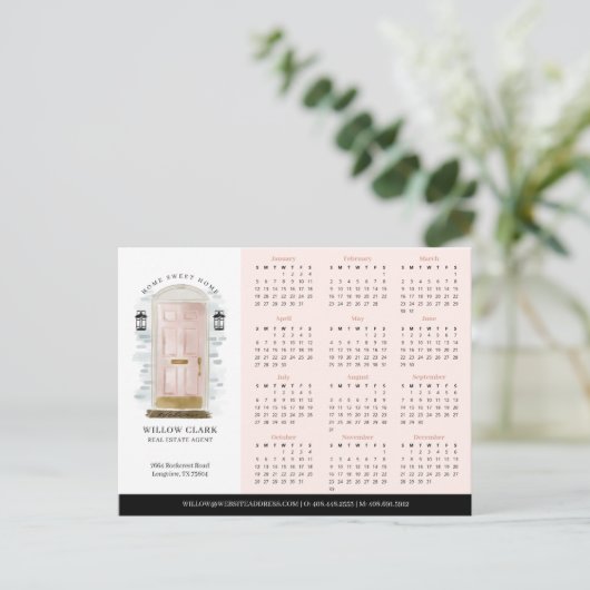 Roze Waterverf Door Real Estate 2025 Kalender Briefkaart (Staand voorkant)