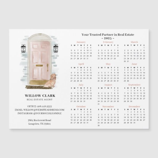 Roze Waterverf Door Spaniel Vastgoedkalender Magnetische Uitnodiging (Voorkant)