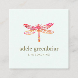 Roze Waterverf Dragonfly Logo Holistic Healer Vierkante Visitekaartje